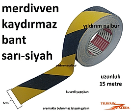 MERDİVEN KAYDIRMAZ SARI SİYAH 50X15 MT DAR 5CMLİK KARA SARI RENK SAĞLAM