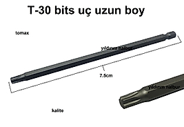 BİTS UÇ T-30 7.5CM T30 MATKAP UCU TORK ALTI 6 KÖŞE UZUN