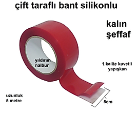 ÇİFT TARAFLI BANT SİLİKONLU ŞEFFAF KUVETLİ 5CM 5METRE KALİTE