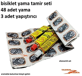 48 Lİ BİSİKLET LASTİK TAMİR YAMA SETİ 3 ADET YAPIŞTIRICI YAMA ŞAMYEL YAPIŞTIRICISI TAKIMI