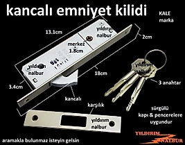 KALE SÜRGÜLÜ KAPI PENCERE KİLİDİ KANCALI KİLİT 3 ANAHTAR SÜRMELİ KAPI PİMAPEN KİLİT EMNİYET KİLİDİ