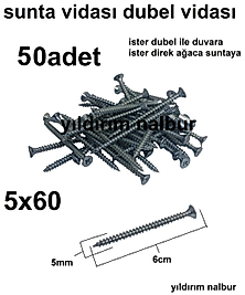 SUNTA VİDASI 5X60 50 ADET AHŞAP VİDASI TAHTA VİDASI 6CM UZUN