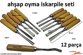 HOBİ AHŞAP OYMA BIÇAK SETİ 12 PARÇA EKONOMİK FİYAT İSKARPİLE TAKIMI HOBİ SET AĞAÇ YONTMA SET