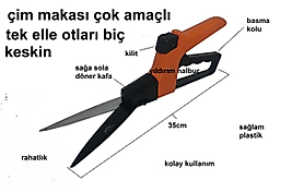 ÇİM MAKASI OT BİÇME KALİTELİ ELTU DÖNER BAŞLIKLI EL MAKASI