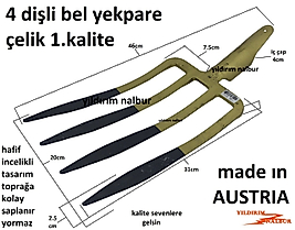 BEL ÇAPA AUSTRIA BELLEME YEKPARE KAYNAKSIZ BEL KÜREĞİ BAHÇE BELLEME 4 DİŞ KUVETLİ ÇAPA