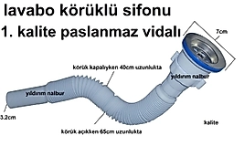 KÖRÜKLÜ LAVABO SİFONU PASLANMAZ VİDALI KALİTELİ GİDER BORUSU