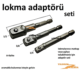 BİTS LOKMA ADAPTÖRÜ 3 PARÇA BİTS UÇ LOKMA UÇLARI BİLYALI 1/2-3/8-1/4