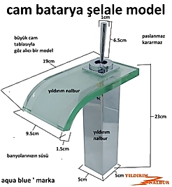 CAM BATARYA YÜKSEK GENİŞ CAM ŞELALE TİPİ LAVABO İÇİN LAVABO BATARYASI AÇ KAPA