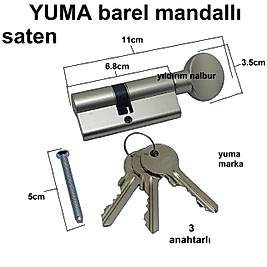 YUMA CERMAN BAREL TOPUZLU MANDALLI SATEN 68MM KAPI GÖBEĞİ KAPI KİLİDİ EMNİYET KİLİDİ