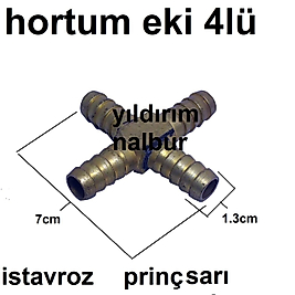 HORTUM EKİ İSTAVROZ 4LÜ SARI PRİNÇ 1.3CM BÜYÜK BOY BAHÇE HORTUM EKİ