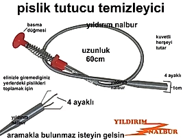 PİSLİK TUTUCU 4 AYAKLI MANUEL TEMİZLEME APARATI LAVABO TIKANIK AÇMA GİDER TEMİZLEME