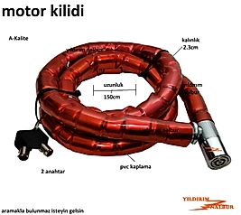 MOTOR BİSİKLET KİLİDİ 150CM PVC KAPLI MOTOR KİLİDİ KALIN 2 ANAHTAR ÇELİK HALAT