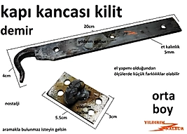 ORTA BOY KAPI KİLİDİ ZERZE NOSTAJİ ESKİLERDEN KANCALI KİLİT DEMİR KALIN EMNİYET KİLİDİ