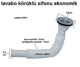LAVABO BORUSU KÖRKLÜ SİFON EKONOMK 70 CM
