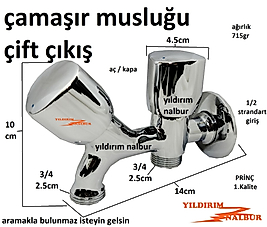 ÇİFTLİ ÇAMAŞIR MUSLUĞU AÇ KAPA MUSLUK PRİNÇ 1.KALİTE YERLİ ÜRÜN LAVABO BANYO MUSLUĞU
