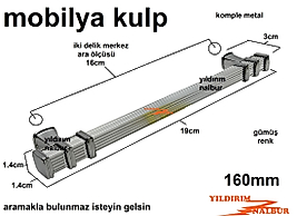 MOBİLYA KULP 160 MM BEYAZ GÜMÜŞ RENK 19CM METAL GARDOLAP KULP