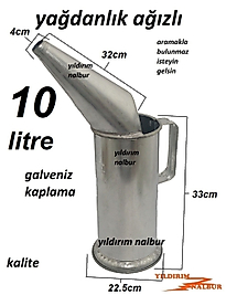 YAĞDANLIK 10 LİTRELİK AĞIZLI AĞIZLI KOCAMAN 10LUK BÜYÜK BOYLU ÇİFT SAP AKTARMA KABI HUNİLİ METAL