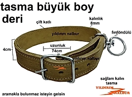 DERİ KÖPEK KANGAL TASMASI SARI KALIN HAYVAN TASMASI HALKALI ÇİFT KATLI