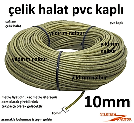 ÇELİK HALAT 10MM GERDİRME PVC KAPLI KALIN TEL DUBLE ÇİT GERDİRME TEL KABLO GERDİRME