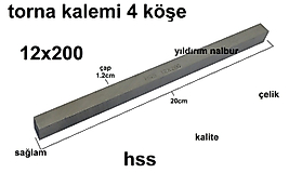TORNA KALEMİ 12X200 4 KÖŞE TORNACI BIÇAĞI BÜYÜK