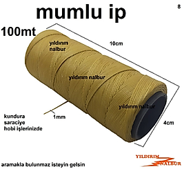 MUMLU İP 100MT BAL RENGİ CÜZDAN DERİ DİKİMİ RENK ÇANTA İPİ HOBİ TİPİ AYAKKABI DİKİM