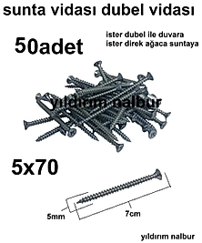 SUNTA VİDASI 5X70 50 ADET AHŞAP VİDASI TAHTA VİDASI 7CM UZUNLUKTA