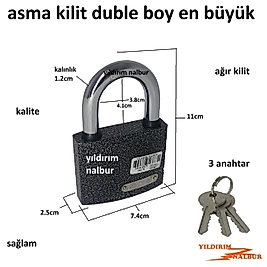 ASMA KİLİT DUBLE BÜYÜK BOY 75 ZERZE KİLİT KAPI KİLİDİ ASMA EMNİYET KİLİDİ