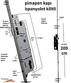 İSPANYOLET KİLİTLİ PİMAPEN KAPI KİLİDİ 200CM EN BÜYÜK MODEL