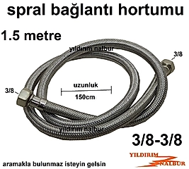 SPRAL BAĞLANTI 150 CM 3/8-3/8 BAĞLANTI SPRALİ ÇELİK HORTUM REZERVUAR HORTUMU
