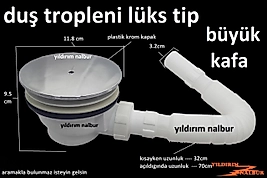 LÜKS DUŞ TEKNESİ SİFONU BÜYÜK KAFA DUBLE BOY LÜKS KROM PLASTİK KAPAK KÜVET SİFONU KÖRÜKLÜ
