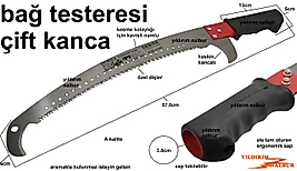 BAĞ TESTERESİ ÇİFT KANCALI YÜKSEK DAL KESME AĞAÇ BUDAMA TESTERESİ BÜYÜK BOY ÇAPRAZLI SAPTAK TESTERE