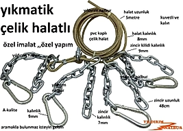 YIKMATİK ÇELİK HALATLI 5 METRE DUBLE KALIN BOY SAĞLAM HAYVAN DEVİRME KURBAN YIKMA BÜYÜKBAŞ HAYVAN