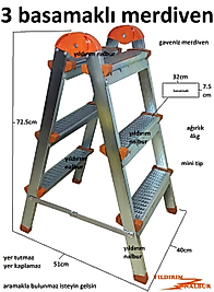 MERDİVEN 3 BASAMAKLI EV TİPİ MİNİ TİP 3LÜ MERDİVEN BÜRO TİPİ KATLANIR MERDİVEN GALVENİZ