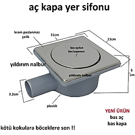 YERSİFONU AÇ KAPA YANDAN YER SİFONU GİDERİ KROM PASLANMAZ 32