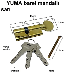 YUMA BİLYALI BAREL TOPUZLU MANDALLI SARI 68MM KALİTELİ SÜPER KİLİDİ EMNİYET KİLİDİ