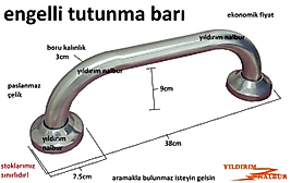 EKONOMİK ENGELLİ TUTUNMA BARI 38CM KÜÇÜK BOY KALIN BORU BANYO TUTAMAK YAŞLI KÜVET