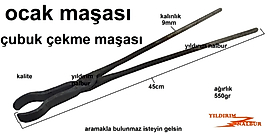 OCAK MAŞASI 45CM İNCE ÇUBUK ÇEKME DEMİRCİ KÖZ ATEŞ MAŞASI DÖVME ÇELİK İNCE İŞLER UZUN