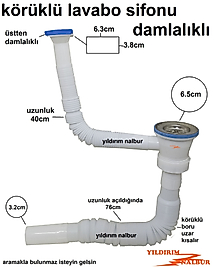 DAMLALIKLI KÖRÜKLÜ SİFON ÜSTTEN EVYE SİFON LAVABO BORUSU TAŞMALI