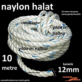 NAYLON BEYAZ HALAT 12MM KALINLIK 10 METRE KALIN DENİZ HALATI KALIN İP