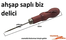 ÇUVALDIZ MİNİ BOY TOP SAPLI BİZ AHŞAP SAPLI DERİ DELME KEMER DELME İĞNESİ KIRMIZI SAPLI DERİ DELME