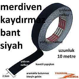 MERDİVEN KAYDIRMAZ BANT SİYAH 25X10 MT DAR 2.5LUK KARA RENK SAĞLAM