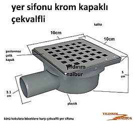 YERSİFONU 10X10X32 KROM PASLANMAZ YANDAN ÇIKIŞ KLAPALI YER SİFONU ÇEKVALFLİ 32 ÇIKIŞ
