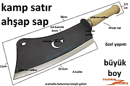 KAMP TİPİ SATIR AHŞAP SAPLI BÜYÜK DUBLE BOY PARÇALAMA SATIRI KESKİN KAMP BALTASI SAFARİ SATIR KALİT