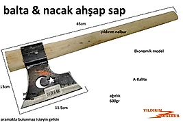 BALTA NACAK AY YILDIZLI AHŞAP SAPLI KAMP BALTASI ODUN KIRMA BALTA