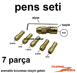 PENS SETİ 7 PARÇA DRAMEL MANDREN İÇİ PENS BAŞLIK MATKAP UCU