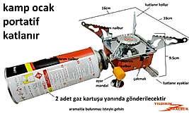 KÜÇÜK BOY KAMP OCAĞI PORTATİF KARTUŞ GAZLI PİKNİK OCAK 2 ADET KARTUŞ HEDİYELİ