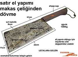 SATIR MAKAS ÇELİĞİNDEN DÖVME HAKİKİ EL YAPIMI KEMİK SATIRI AHŞAP SAP