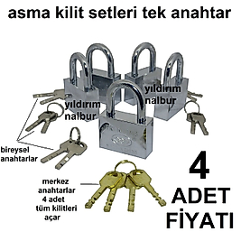 ASMA KİLİT 4LÜ SET MERKEZ ANAHTARLI MASTER ANAHTAR KALİTE TAKIM