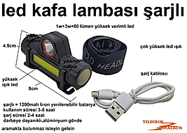 KAFA FENERİ ŞARJLI LİON BATARYA KAFA LAMBASI ÇOK KUVETLİ