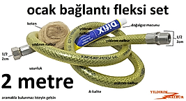 DOĞALGAZ OCAK FLEKSİ 200CM HEDİYELİ GAZ HORTUMU YENİ SİSTEM İKİ METRE 2MT DUBLE UZUN